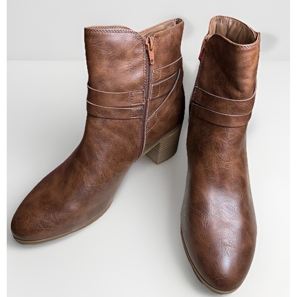 Frye & Co Womens 11M Heel Stacked Bootie Zip Ankle Faux Leather Boots Brown - Picture 1 of 10